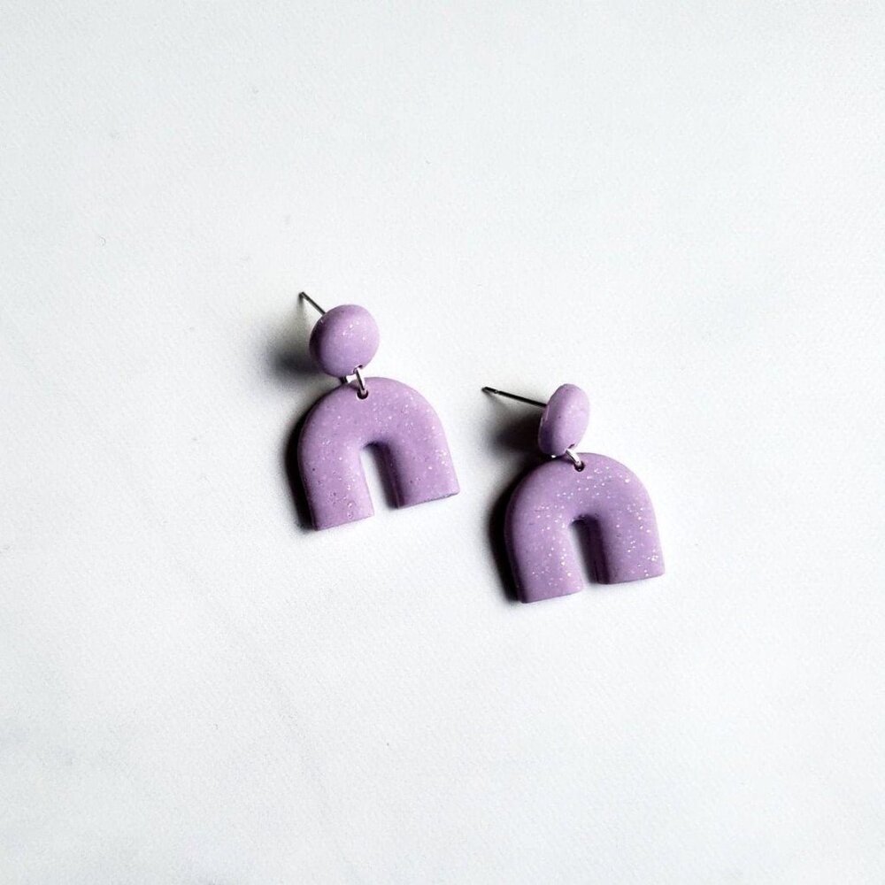 BRAND NEW! Lavender Purple Shimmer Rainbow Arch Earrings | Polymer Clay Earrings